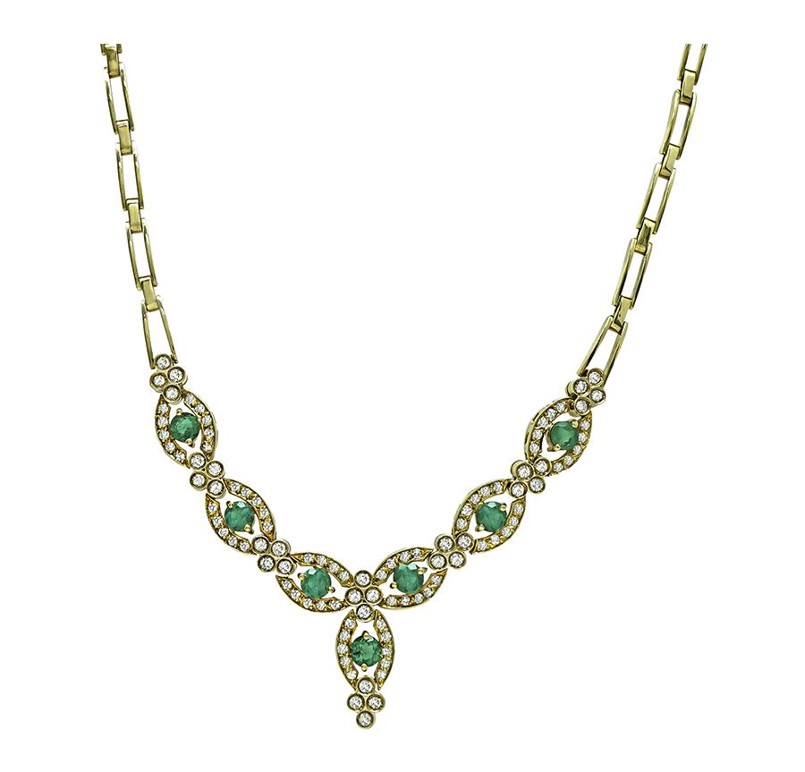 Estate 2.50ct Emerald 2.00ct Diamond 18k Yellow Gold Necklace