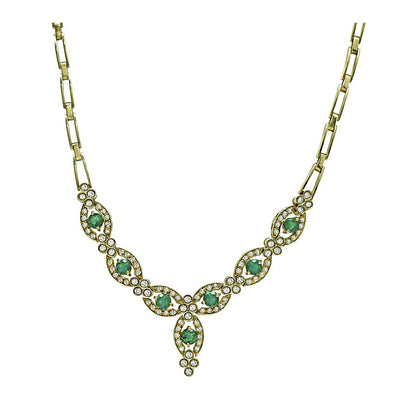 Estate 2.50ct Emerald 2.00ct Diamond 18k Yellow Gold Necklace