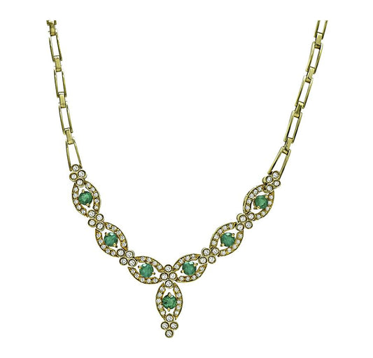 Estate 2.50ct Emerald 2.00ct Diamond 18k Yellow Gold Necklace
