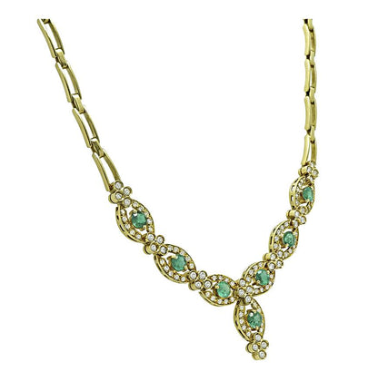 Estate 2.50ct Emerald 2.00ct Diamond 18k Yellow Gold Necklace