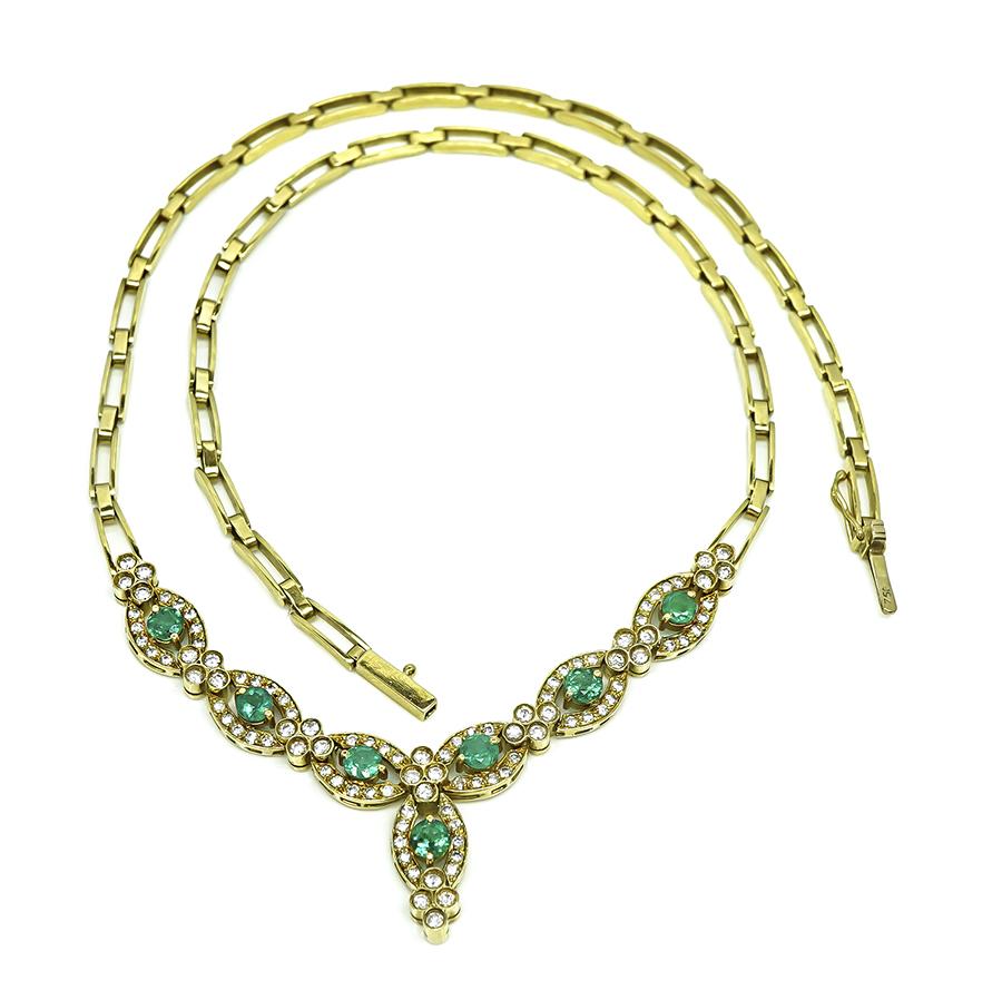 Estate 2.50ct Emerald 2.00ct Diamond 18k Yellow Gold Necklace