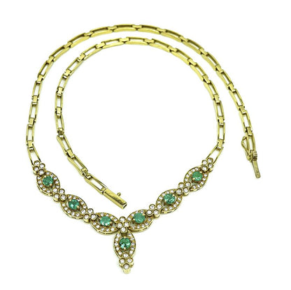 Estate 2.50ct Emerald 2.00ct Diamond 18k Yellow Gold Necklace