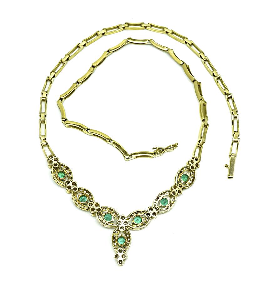 Estate 2.50ct Emerald 2.00ct Diamond 18k Yellow Gold Necklace