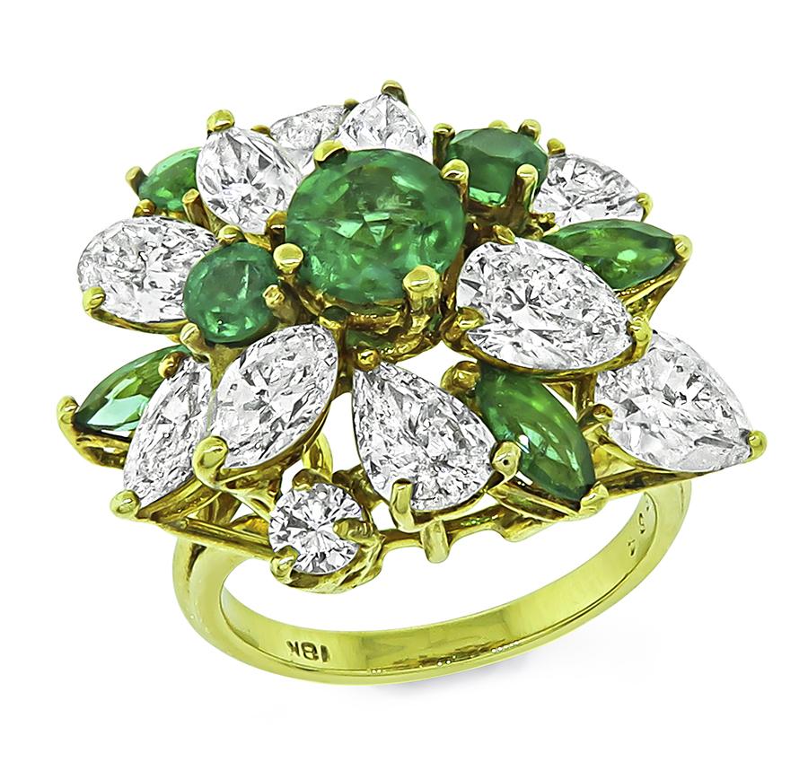 Estate 4.00ct Diamond 1.15ct Emerald 18k Yellow Gold Ring