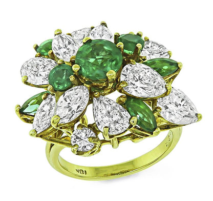 Estate 4.00ct Diamond 1.15ct Emerald 18k Yellow Gold Ring