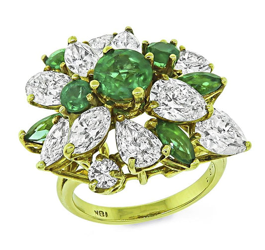 Estate 4.00ct Diamond 1.15ct Emerald 18k Yellow Gold Ring