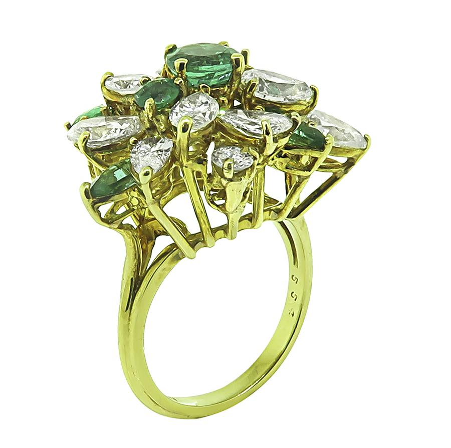 Estate 4.00ct Diamond 1.15ct Emerald 18k Yellow Gold Ring