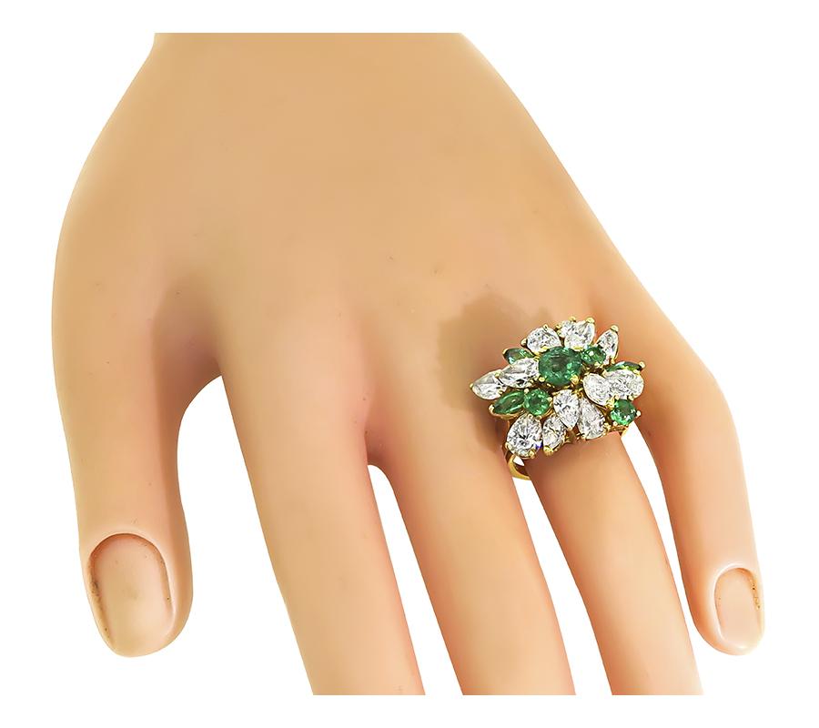 Estate 4.00ct Diamond 1.15ct Emerald 18k Yellow Gold Ring
