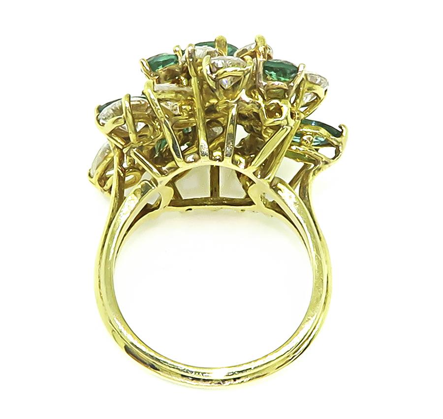 Estate 4.00ct Diamond 1.15ct Emerald 18k Yellow Gold Ring