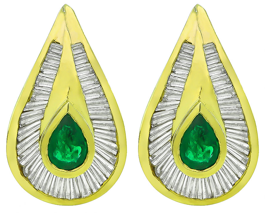 Estate 2.00ct Emerald 2.00ct Diamond Earrings
