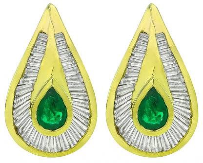 Estate 2.00ct Emerald 2.00ct Diamond Earrings
