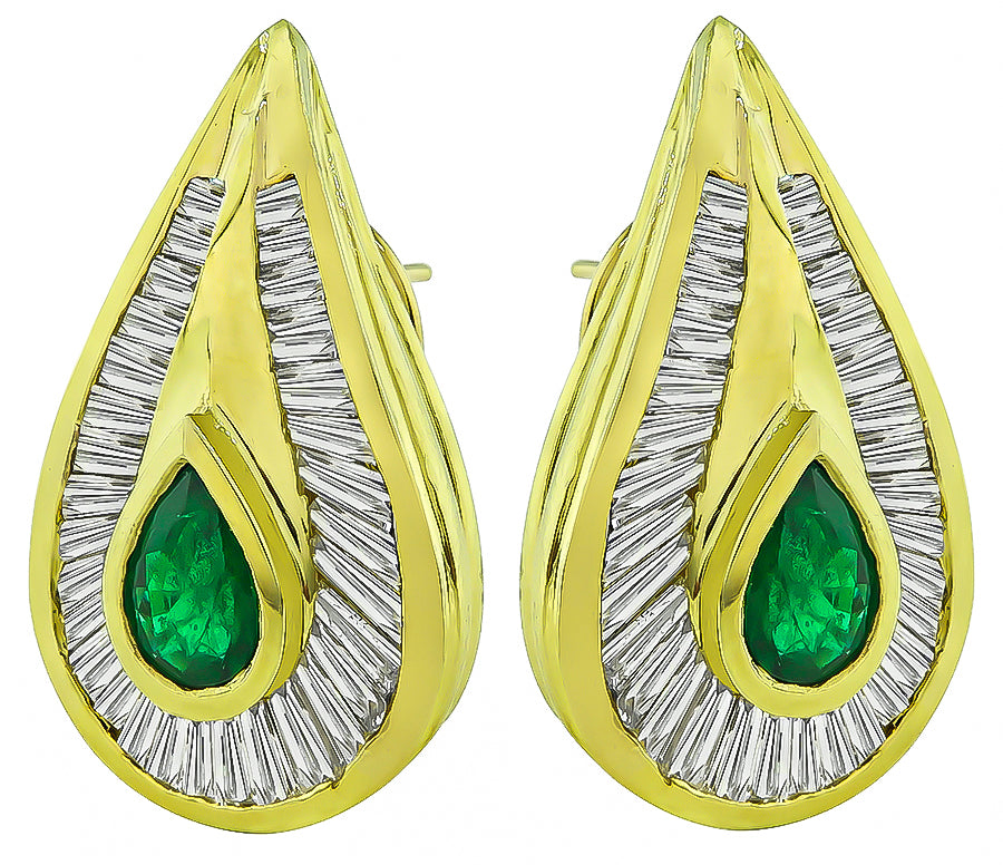 Estate 2.00ct Emerald 2.00ct Diamond Earrings