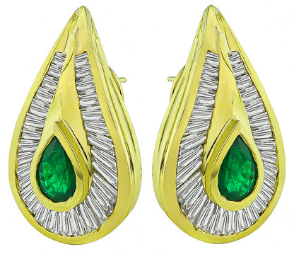 Estate 2.00ct Emerald 2.00ct Diamond Earrings
