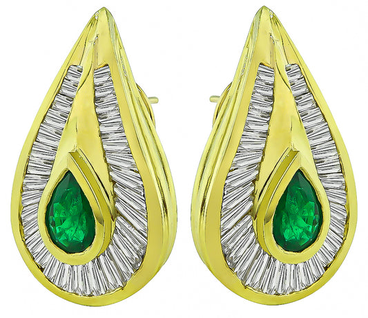 Estate 2.00ct Emerald 2.00ct Diamond Earrings