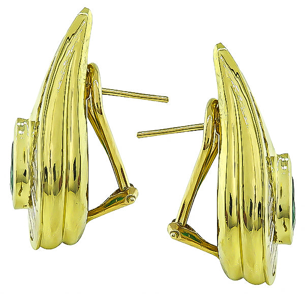 Estate 2.00ct Emerald 2.00ct Diamond Earrings