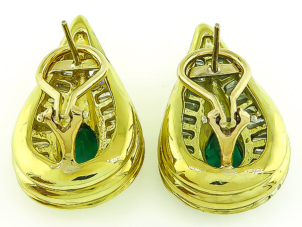 Estate 2.00ct Emerald 2.00ct Diamond Earrings