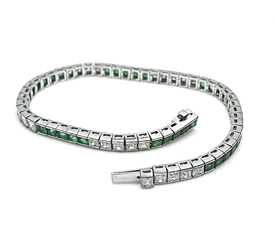 Estate 2.00ct Diamond 2.40ct Colombian Emerald Line Bracelet