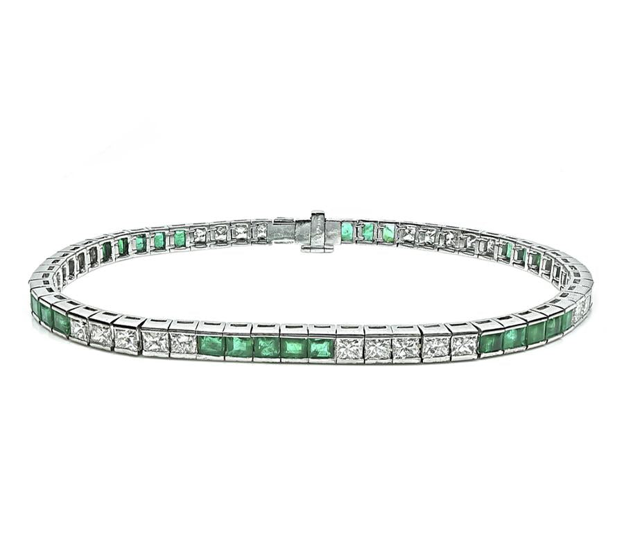 Estate 2.00ct Diamond 2.40ct Colombian Emerald Line Bracelet