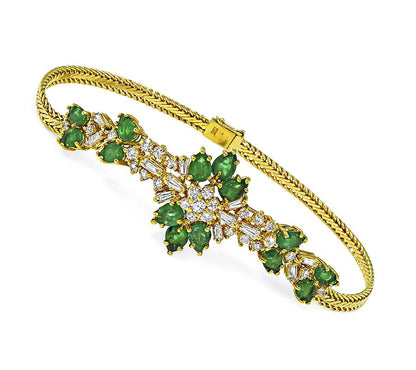 Estate 18.00ct Emerald 4.50ct Diamond 18k Gold Necklace Bracelet and Ring Set