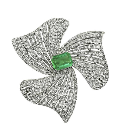 Estate 2.50ct Colombian Emerald 6.00ct Diamond Pin