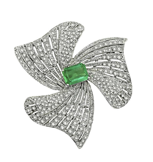 Estate 2.50ct Colombian Emerald 6.00ct Diamond Pin