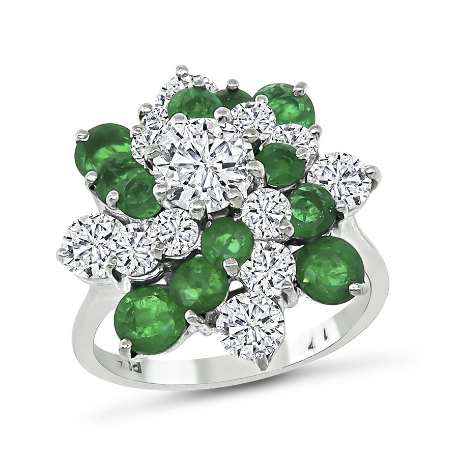 Estate 1.00ct Emerald 1.00ct Diamond Platinum Ring