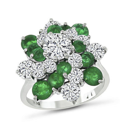 Estate 1.00ct Emerald 1.00ct Diamond Platinum Ring