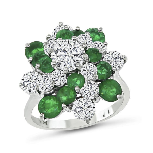 Estate 1.00ct Emerald 1.00ct Diamond Platinum Ring