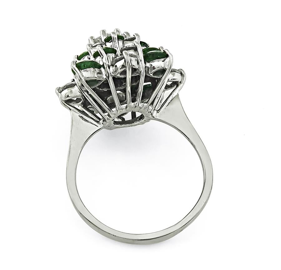 Estate 1.00ct Emerald 1.00ct Diamond Platinum Ring