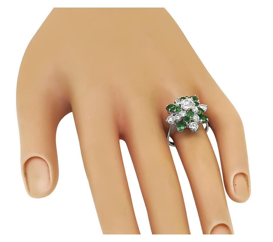 Estate 1.00ct Emerald 1.00ct Diamond Platinum Ring