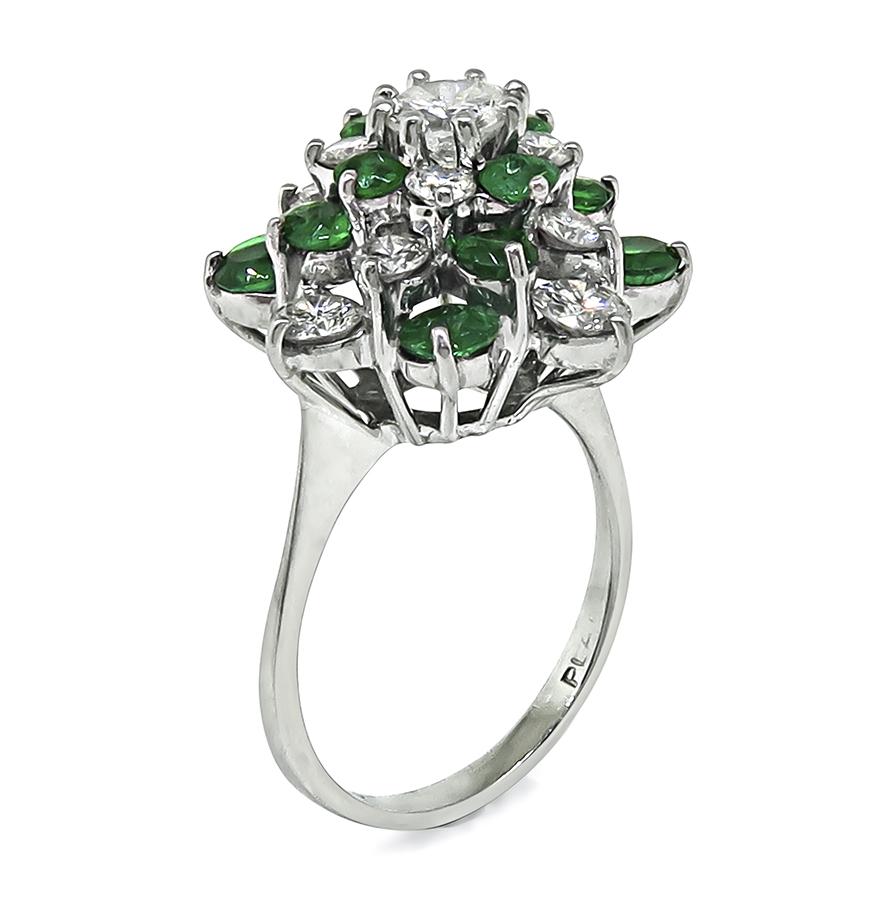 Estate 1.00ct Emerald 1.00ct Diamond Platinum Ring