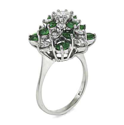 Estate 1.00ct Emerald 1.00ct Diamond Platinum Ring