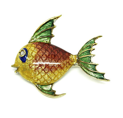 Estate Enamel 18k Yellow Gold Fish Pin
