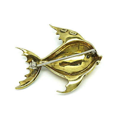 Estate Enamel 18k Yellow Gold Fish Pin