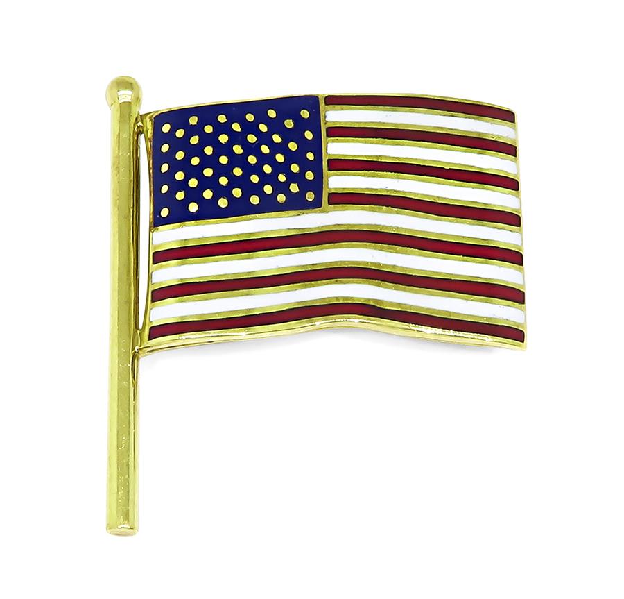 Estate Enamel 18k Yellow Gold American Flag Pin