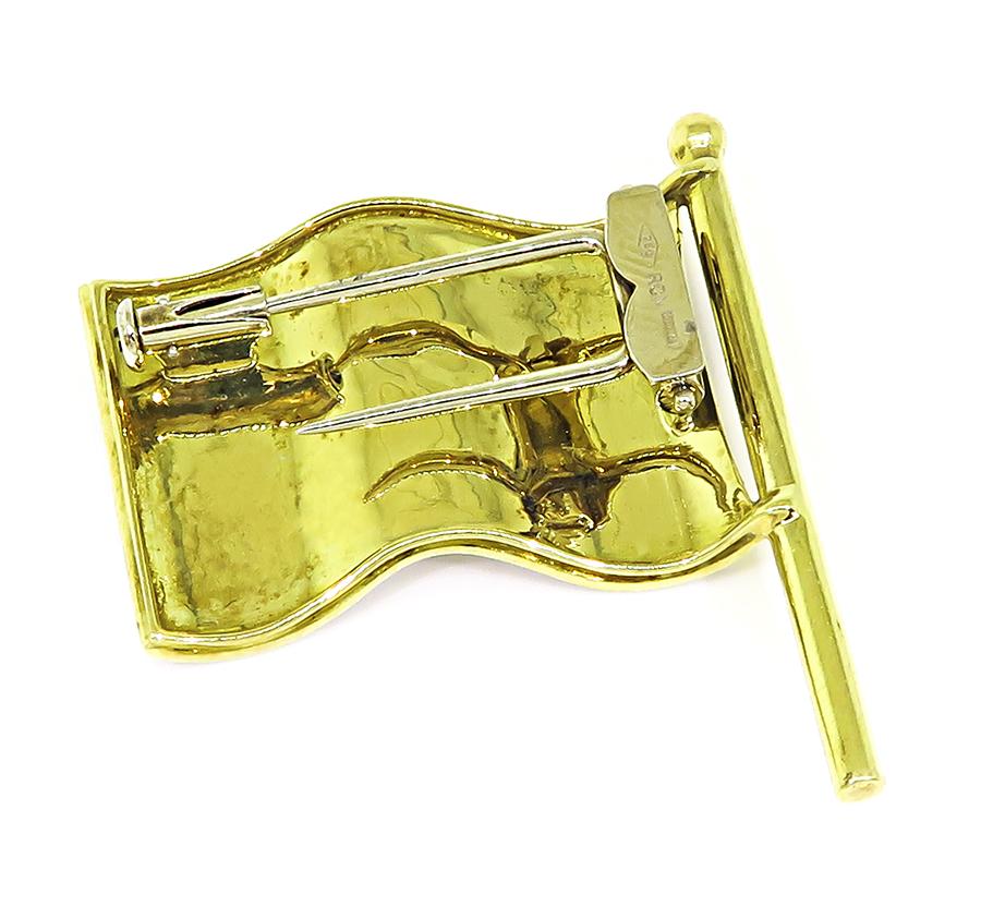 Estate Enamel 18k Yellow Gold American Flag Pin