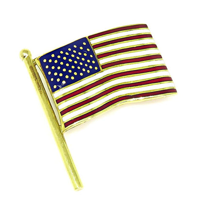 Estate Enamel 18k Yellow Gold American Flag Pin