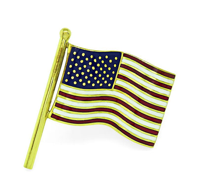 Estate Enamel 18k Yellow Gold American Flag Pin