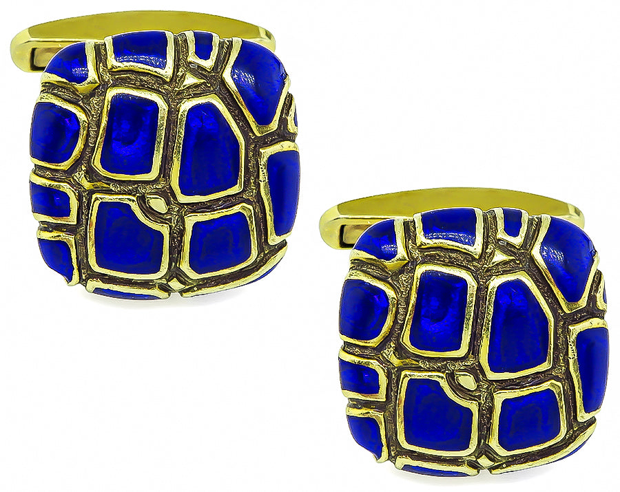 Estate Enamel Gold Cufflinks