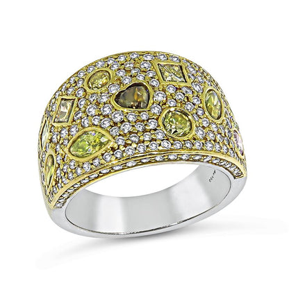 Estate 2.75ct Fancy Color Diamond 2.25ct Diamond 18k Yellow and White Gold Ring