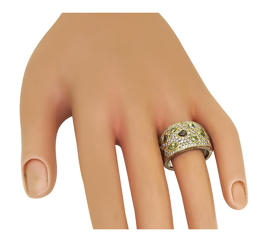 Estate 2.75ct Fancy Color Diamond 2.25ct Diamond 18k Yellow and White Gold Ring