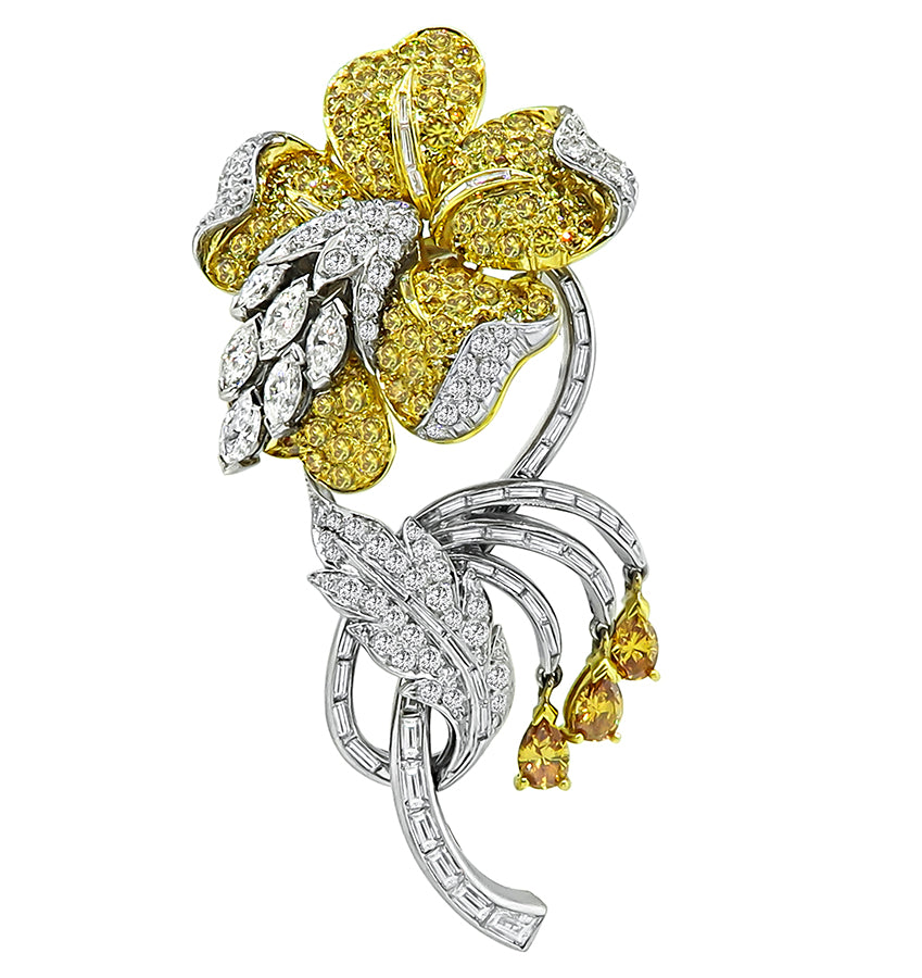 Vintage 3.90ct Fancy Intense Yellow Diamond 1.50ct Diamond Flower Pin