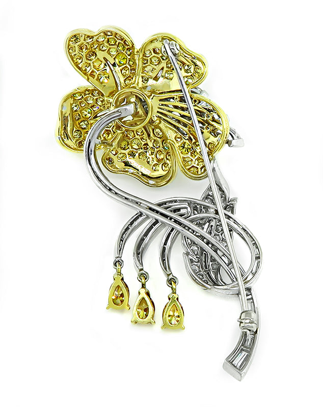 Vintage 3.90ct Fancy Intense Yellow Diamond 1.50ct Diamond Flower Pin