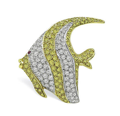 Estate 1.50ct Diamond 1.50ct Fancy Yellow Diamond 18k Gold Angel Fish Pin