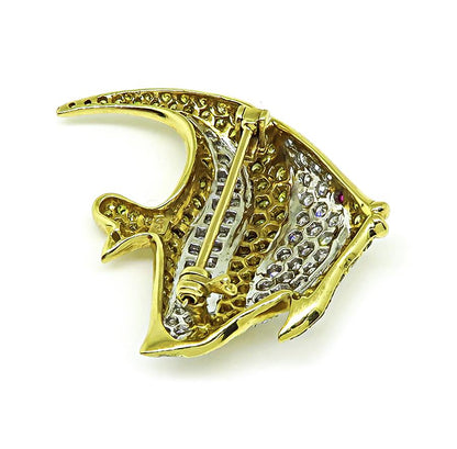 Estate 1.50ct Diamond 1.50ct Fancy Yellow Diamond 18k Gold Angel Fish Pin
