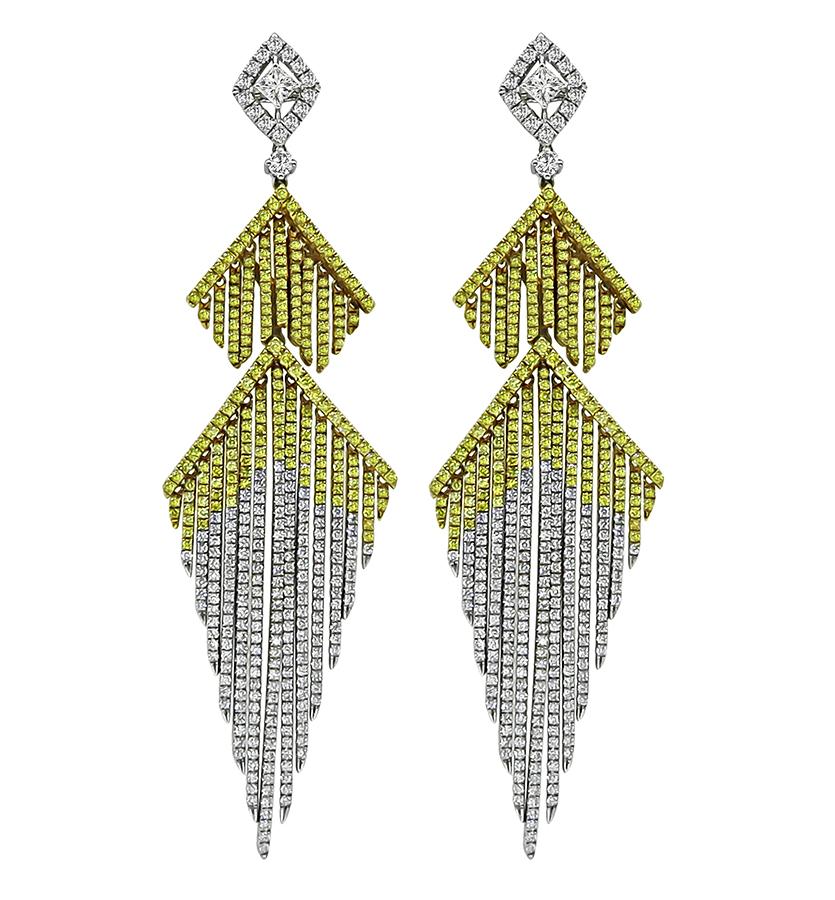 Estate 2.50ct Diamond 1.00ct Fancy Yellow Diamond 18k Gold Earrings