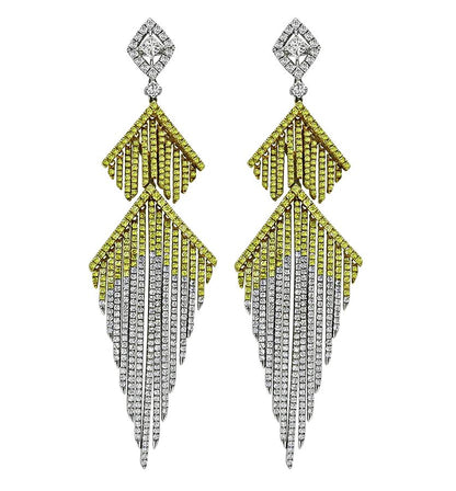 Estate 2.50ct Diamond 1.00ct Fancy Yellow Diamond 18k Gold Earrings