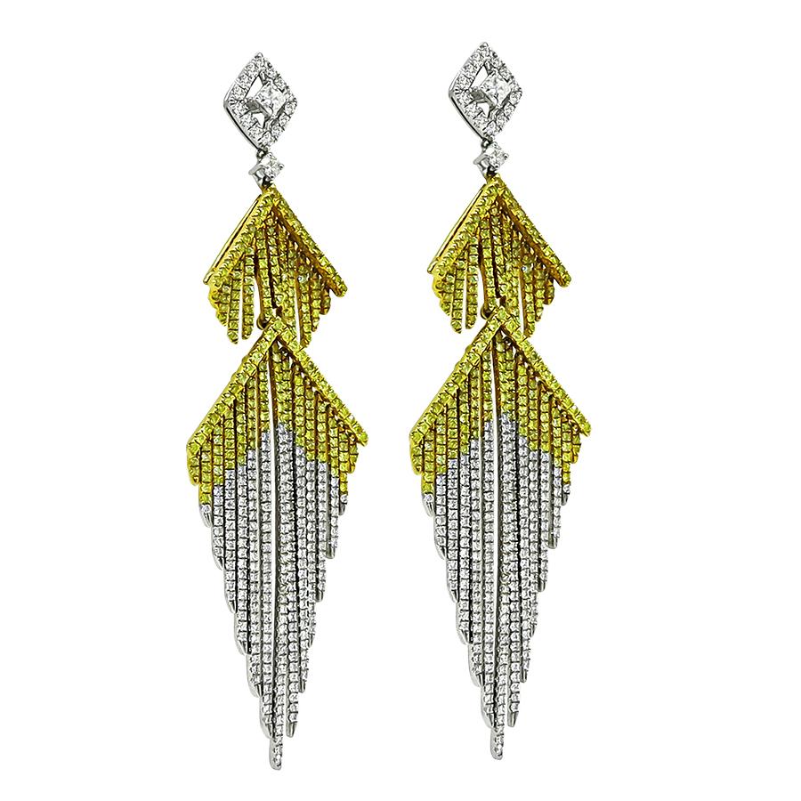 Estate 2.50ct Diamond 1.00ct Fancy Yellow Diamond 18k Gold Earrings