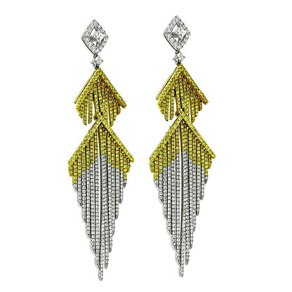 Estate 2.50ct Diamond 1.00ct Fancy Yellow Diamond 18k Gold Earrings