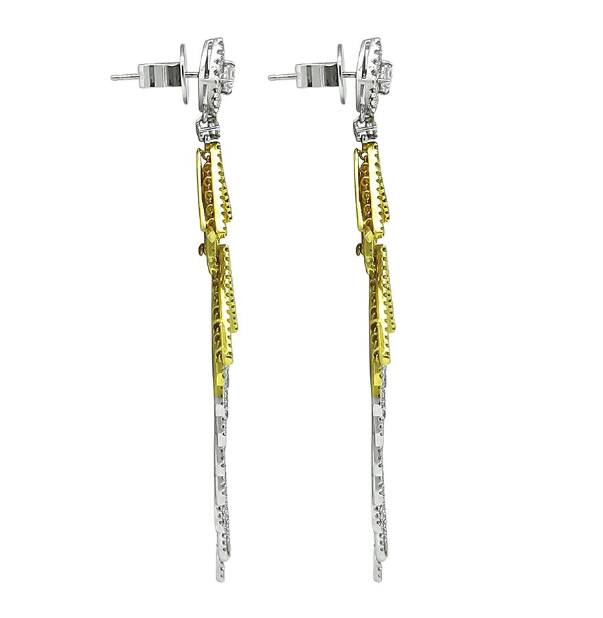 Estate 2.50ct Diamond 1.00ct Fancy Yellow Diamond 18k Gold Earrings